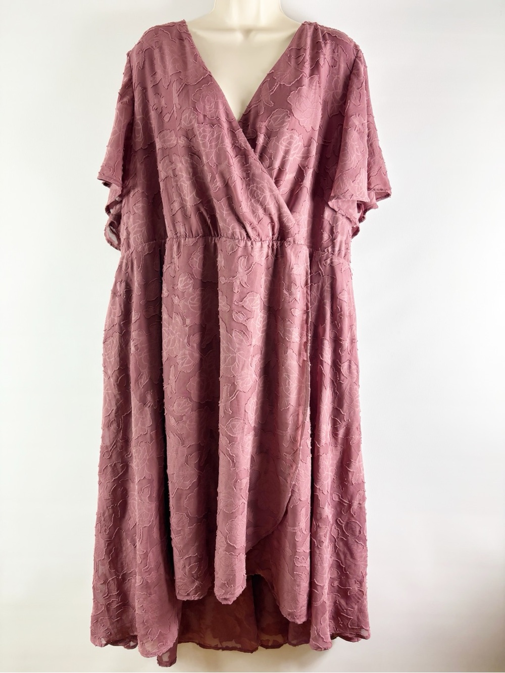 Torrid Floral Burnout Jacquard Mauve Wrap Midi Maxi Dress Women Size 4